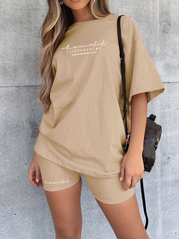 Kayleigh New Letter Printing Fashion Loose Thin T-shirt Casual Sports Two-piece Suit