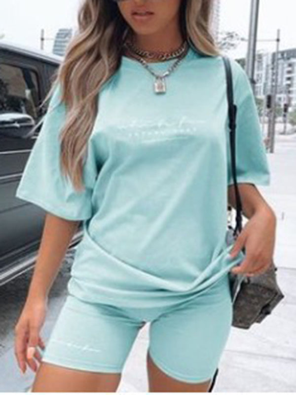 Kayleigh New Letter Printing Fashion Loose Thin T-shirt Casual Sports Two-piece Suit