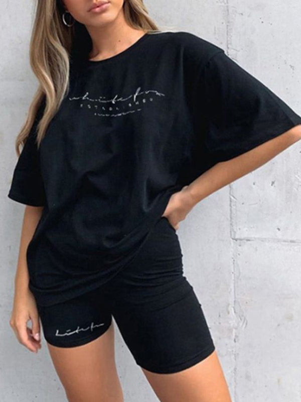 Kayleigh New Letter Printing Fashion Loose Thin T-shirt Casual Sports Two-piece Suit