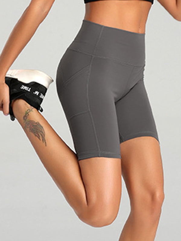 Kenia Ladies Stitching Five Point Sports Pocket Tight Fitness High Waist Hip Lifting Cycling Yoga Shorts