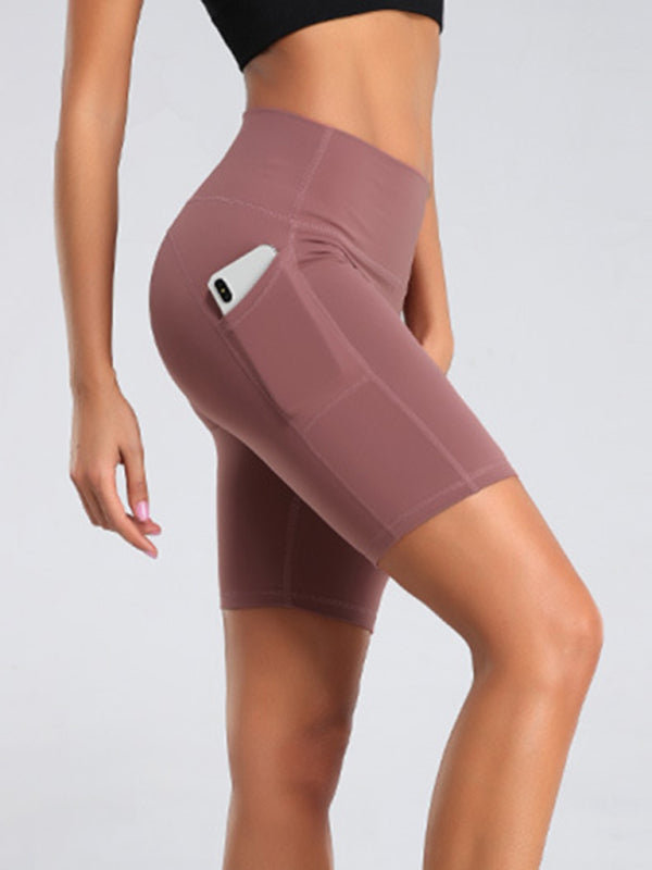 Kenia Ladies Stitching Five Point Sports Pocket Tight Fitness High Waist Hip Lifting Cycling Yoga Shorts