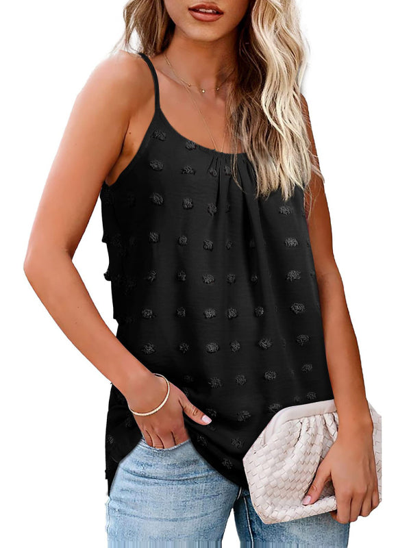 Elayna Round Neck Pompom Sleeveless Adjustable Camisole Ladies