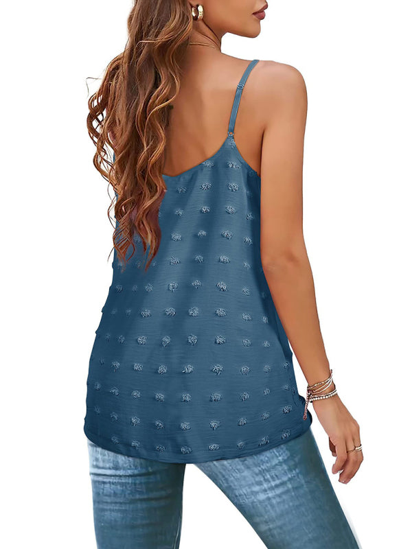 Elayna Round Neck Pompom Sleeveless Adjustable Camisole Ladies