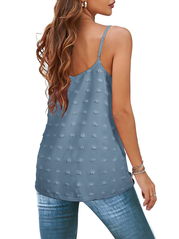 Elayna Round Neck Pompom Sleeveless Adjustable Camisole Ladies