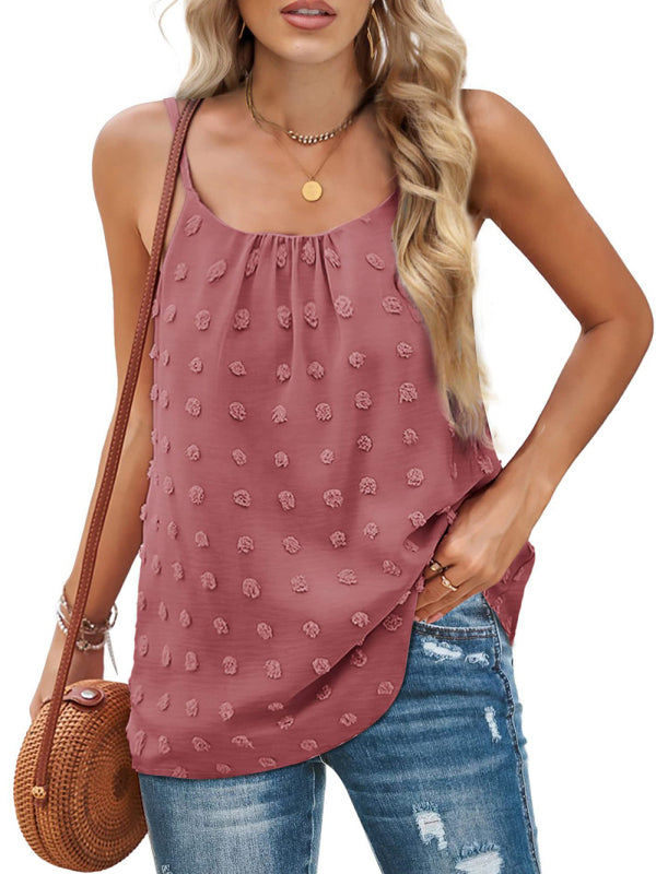 Elayna Round Neck Pompom Sleeveless Adjustable Camisole Ladies