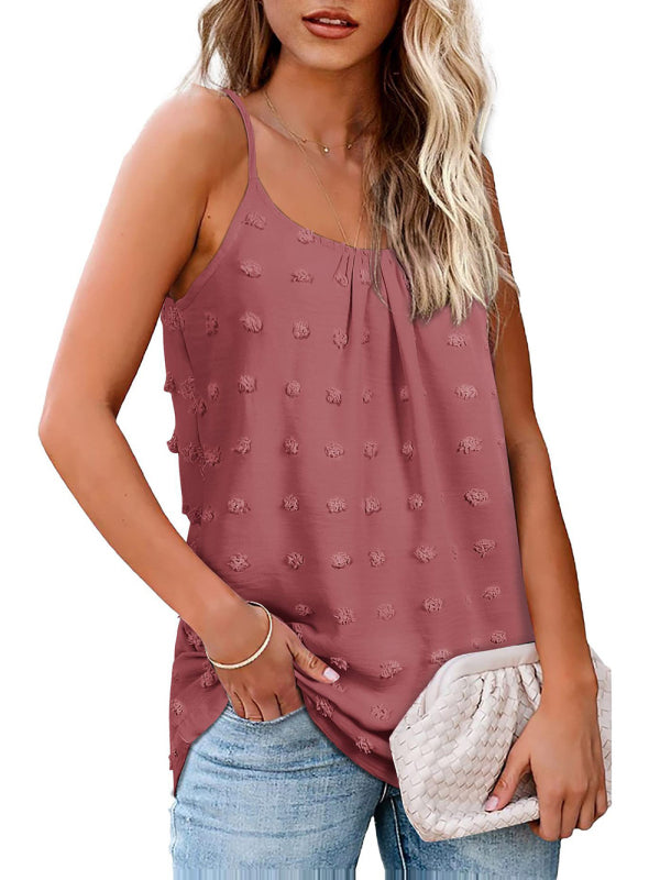 Elayna Round Neck Pompom Sleeveless Adjustable Camisole Ladies
