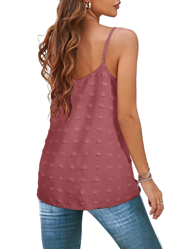 Elayna Round Neck Pompom Sleeveless Adjustable Camisole Ladies
