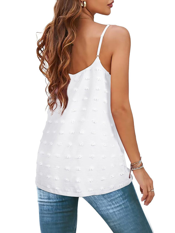 Elayna Round Neck Pompom Sleeveless Adjustable Camisole Ladies