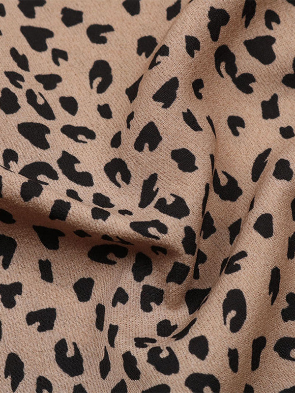 Morwenna Women's Woven Fashion Casual Loose Leopard Print V-Neck Short Sleeve Shirt