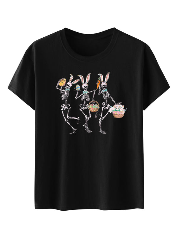 Lacey Women's Easter Bunny Skull Print Short Sleeve T-Shirt