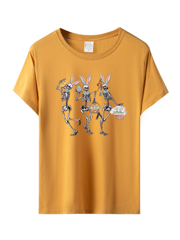 Lacey Women's Easter Bunny Skull Print Short Sleeve T-Shirt