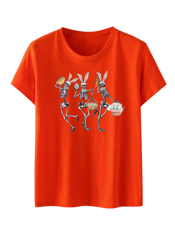 Lacey Women's Easter Bunny Skull Print Short Sleeve T-Shirt
