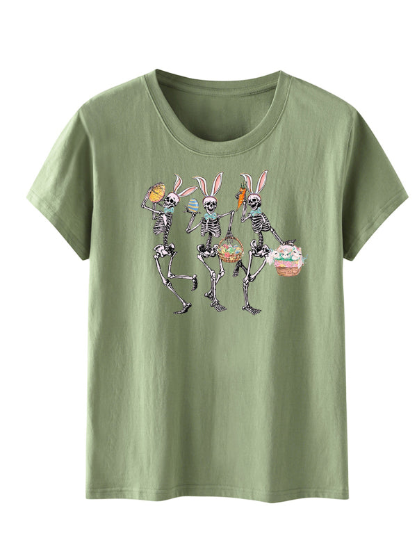 Lacey Women's Easter Bunny Skull Print Short Sleeve T-Shirt