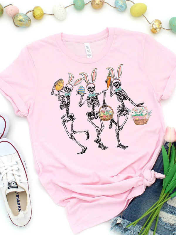 Lacey Women's Easter Bunny Skull Print Short Sleeve T-Shirt