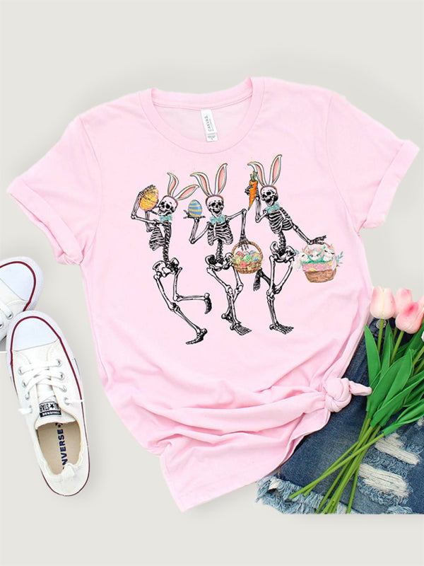 Lacey Women's Easter Bunny Skull Print Short Sleeve T-Shirt