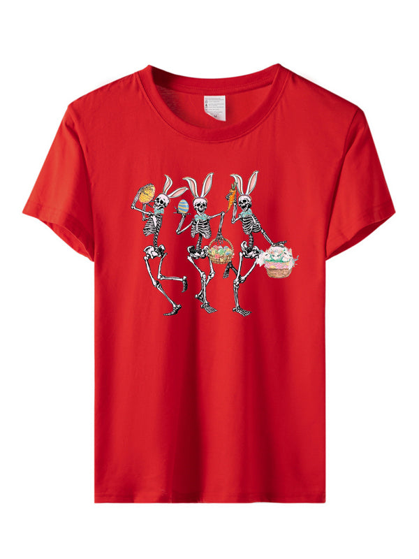 Lacey Women's Easter Bunny Skull Print Short Sleeve T-Shirt
