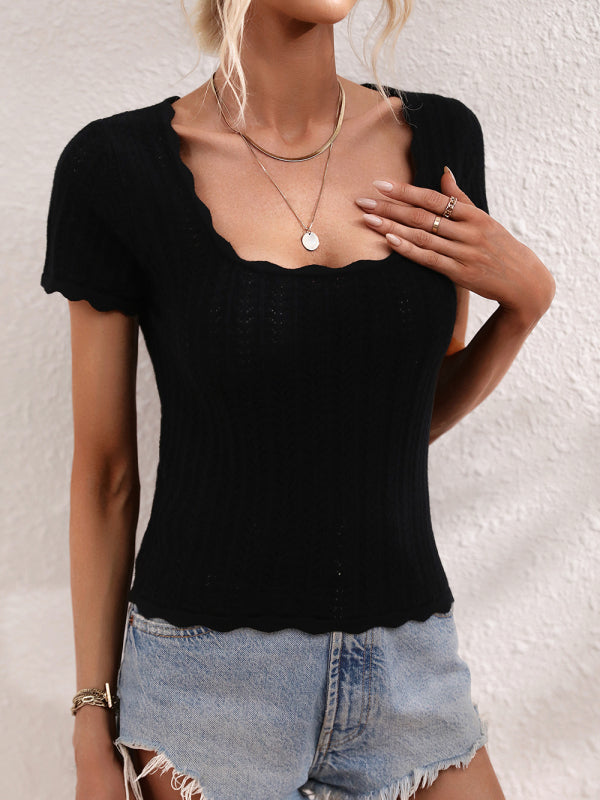 Sheryl U-Neck Casual Solid Color Sweater Pullover Loose Round Neck Stitching Sweater