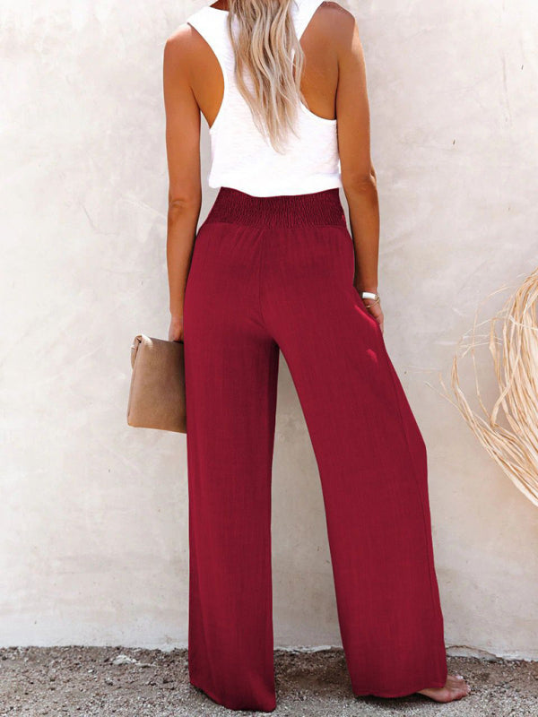 Debra Women's Trousers Pure Color Cotton And Linen Loose Loose Casual Wide-Leg Women's Trousers