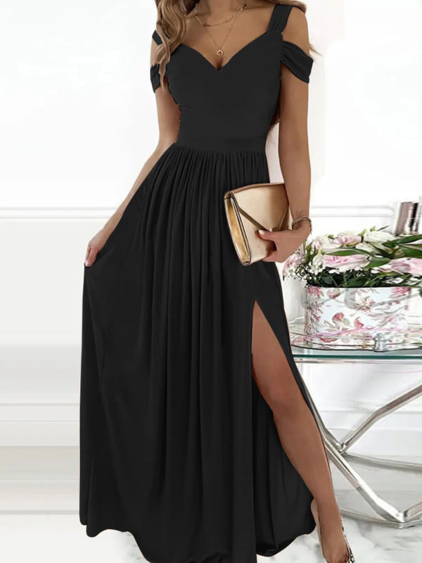 Amanda Women's Long Dress Printed V-neck Temperament Sleeveless Sexy Slit Dress