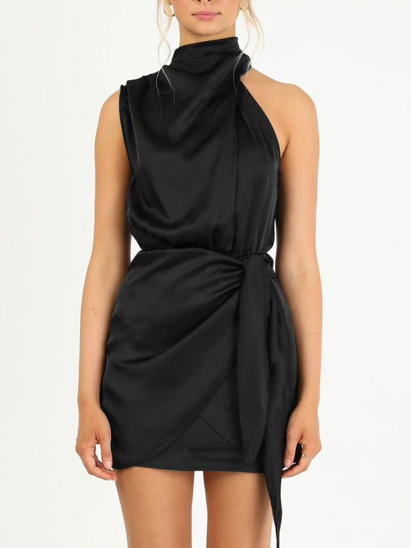 Florrie Women's Woven Halter Neck High-Quality Satin Strap Slim-fit Celebrity Mini Dress