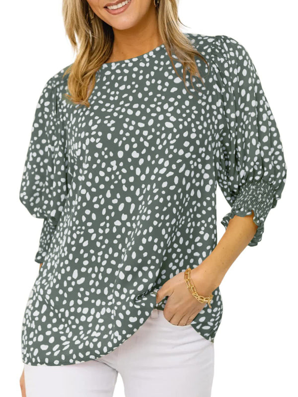 Leticia New Short Sleeve Round Neck Loose Printed Chiffon Shirt