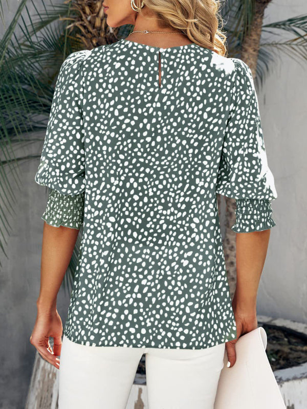 Leticia New Short Sleeve Round Neck Loose Printed Chiffon Shirt