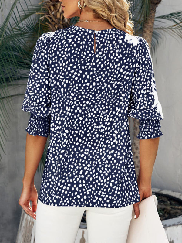 Leticia New Short Sleeve Round Neck Loose Printed Chiffon Shirt