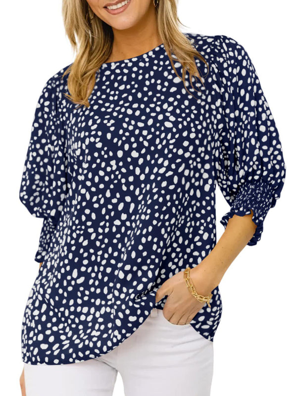 Leticia New Short Sleeve Round Neck Loose Printed Chiffon Shirt
