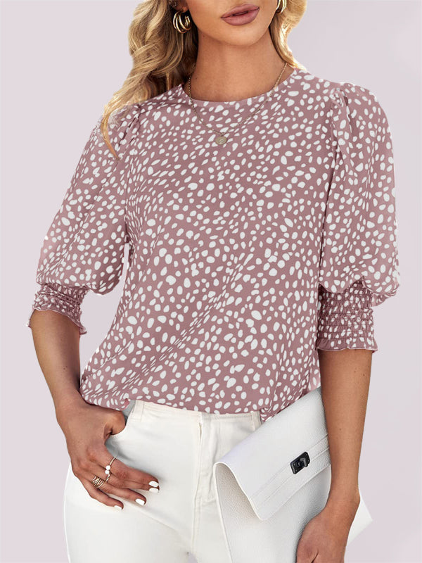 Leticia New Short Sleeve Round Neck Loose Printed Chiffon Shirt