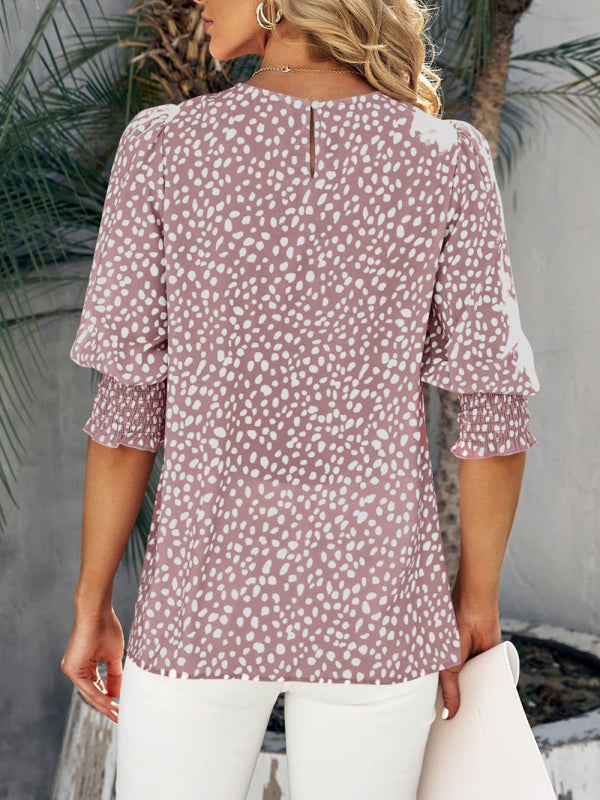 Leticia New Short Sleeve Round Neck Loose Printed Chiffon Shirt