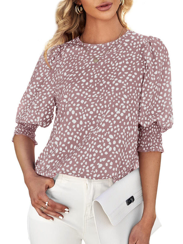 Leticia New Short Sleeve Round Neck Loose Printed Chiffon Shirt