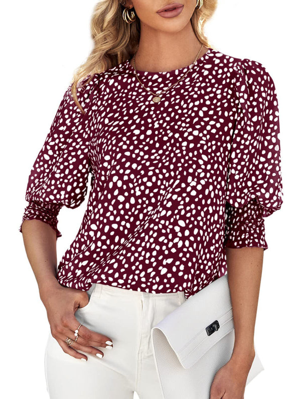 Leticia New Short Sleeve Round Neck Loose Printed Chiffon Shirt