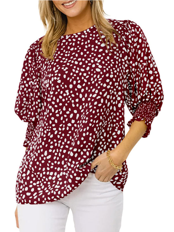 Leticia New Short Sleeve Round Neck Loose Printed Chiffon Shirt