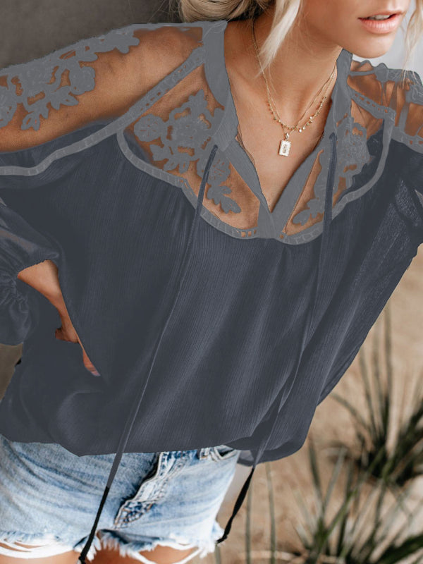 Rosabel Sexy See-Through V-Neck Lace Shirt