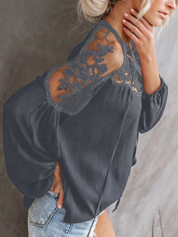 Rosabel Sexy See-Through V-Neck Lace Shirt