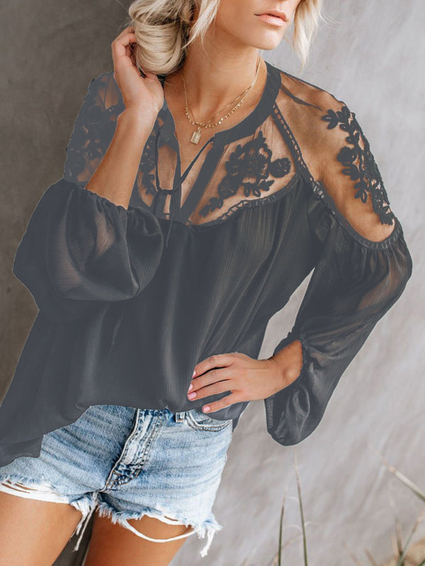 Rosabel Sexy See-Through V-Neck Lace Shirt
