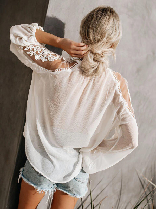 Rosabel Sexy See-Through V-Neck Lace Shirt