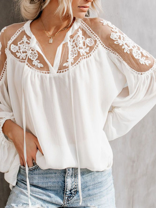 Rosabel Sexy See-Through V-Neck Lace Shirt