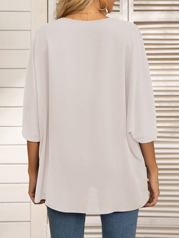 Clodagh Women's Dolman Sleeve Chiffon V-Neck Short Sleeve Shirt