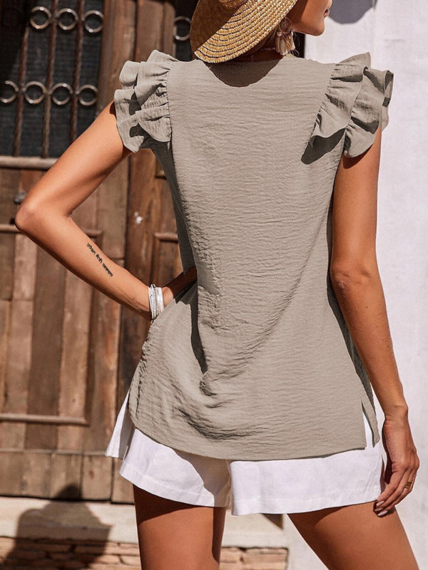 Romina Women's Casual V Neck Ruffle Tank Top Summer Sleeveless Shirt