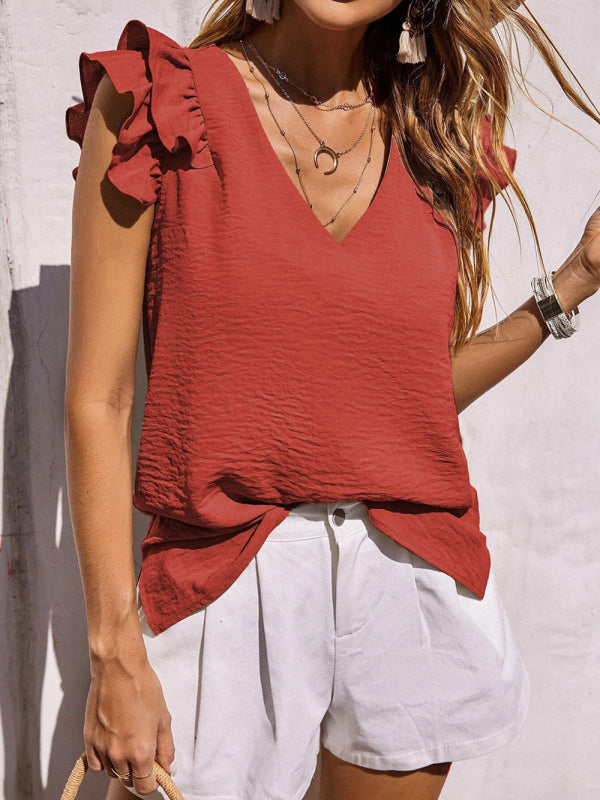 Romina Women's Casual V Neck Ruffle Tank Top Summer Sleeveless Shirt