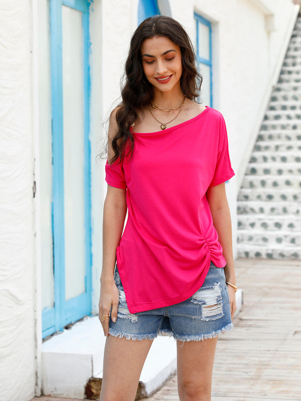 Lexie New Temperament One-Shoulder Button Short-Sleeved T-Shirt Top