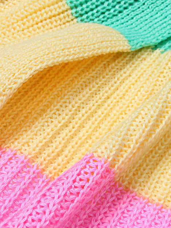 Roxanne Sweater Loose Color Long Sleeve Contrasting Color Striped Knit Cardigan Jacket