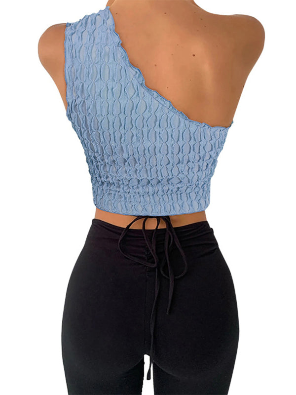 Delta Women's Solid Color Texture One Shoulder Tank Top