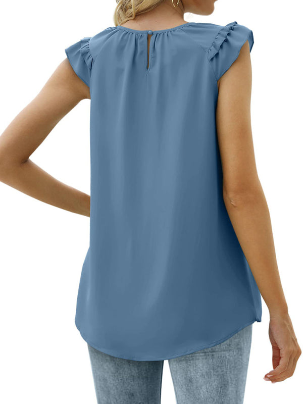 Daviana Women's Pleated Sleeveless Tank Top Chiffon Shirt
