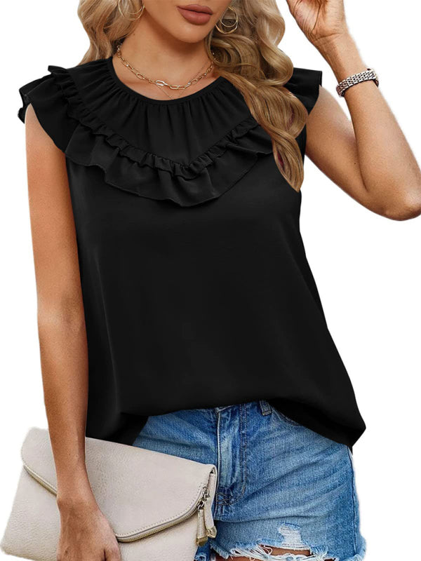Daviana Women's Pleated Sleeveless Tank Top Chiffon Shirt