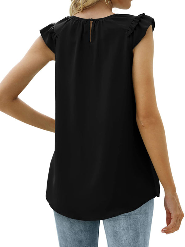 Daviana Women's Pleated Sleeveless Tank Top Chiffon Shirt