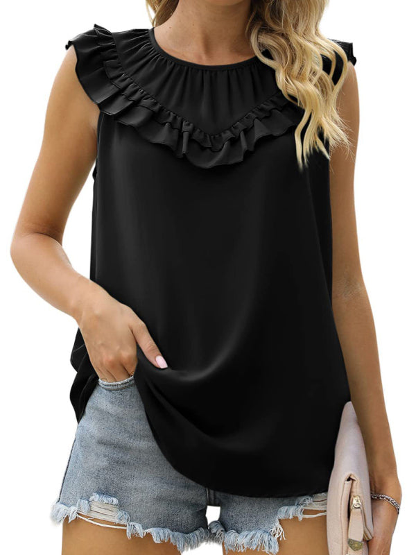 Daviana Women's Pleated Sleeveless Tank Top Chiffon Shirt