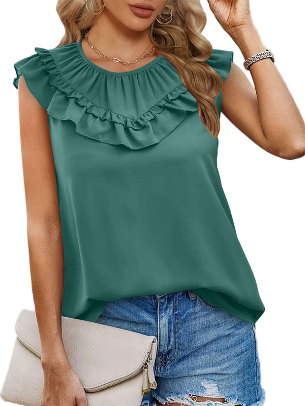 Daviana Women's Pleated Sleeveless Tank Top Chiffon Shirt