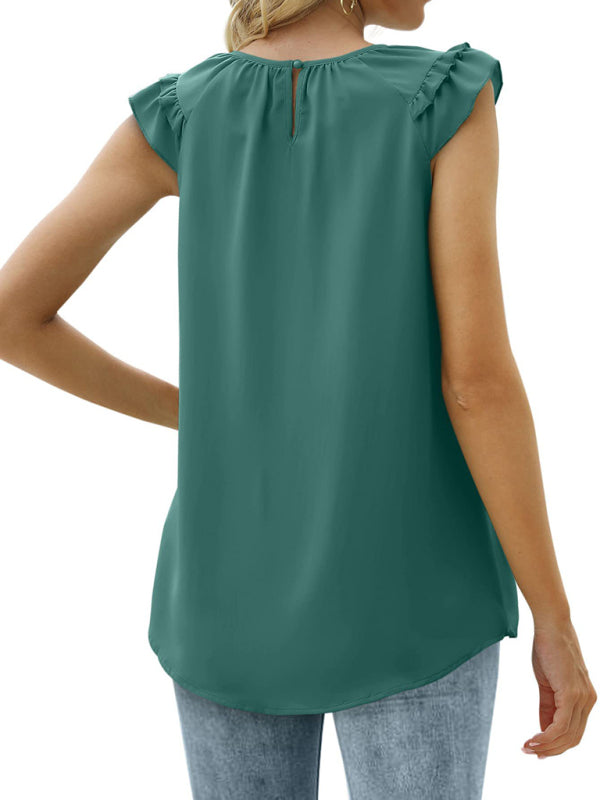 Daviana Women's Pleated Sleeveless Tank Top Chiffon Shirt